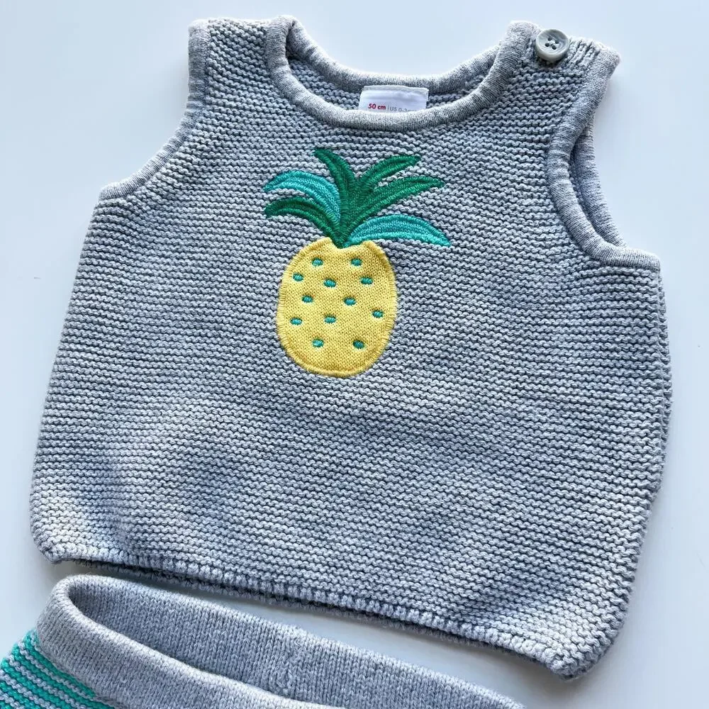 Hanna Andersson Baby Set Pineapple Soft Top & Shorts 0-3 Months 50cm‎ Organic